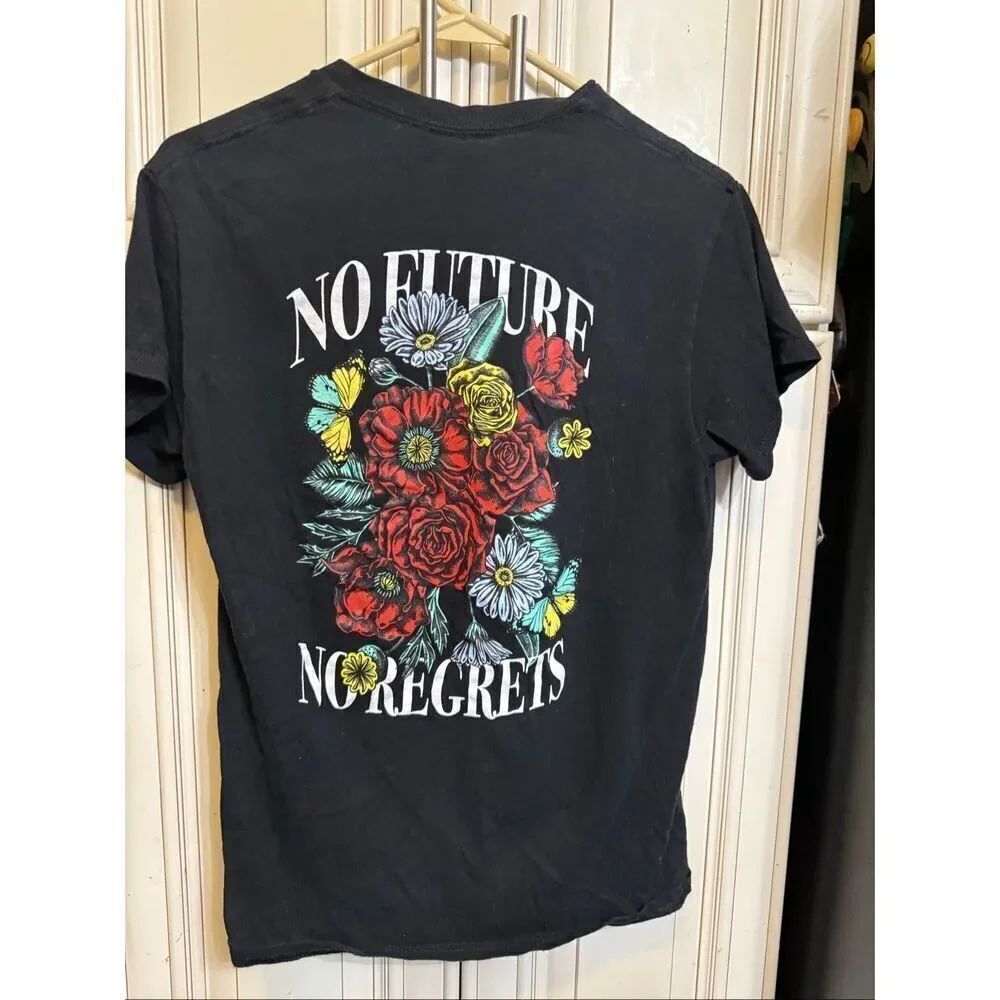 Fashion Nova Mens No Future Floral Short Sleeve Crew Neck T-Shirt Black Sz Small